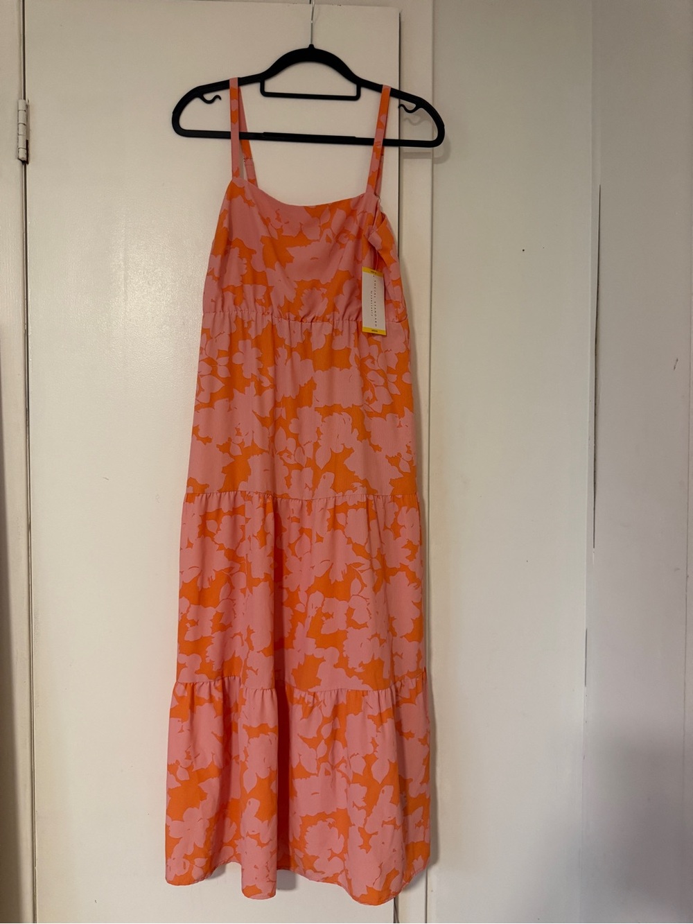 Bright Pink & Orange Floral Maxi Dress - Sleeveless Tiered Summer Dress